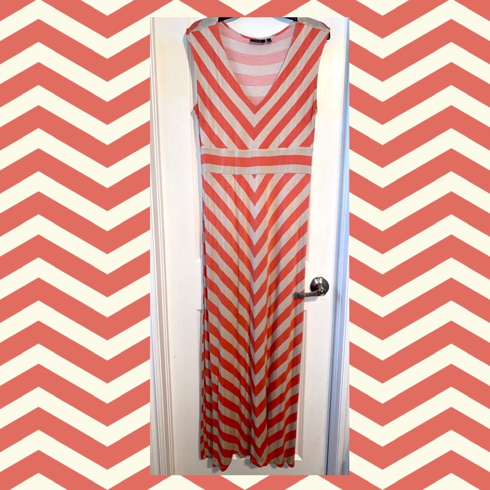 Melon & Khaki Chevron Maxi Dress